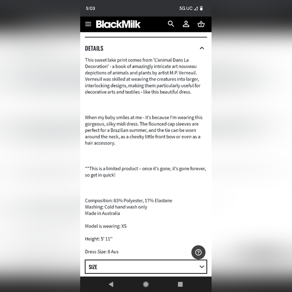 Blackmilk SWAN NOUVEAU RIO MIDI DRESS - LIMITED - Picture 3 of 9